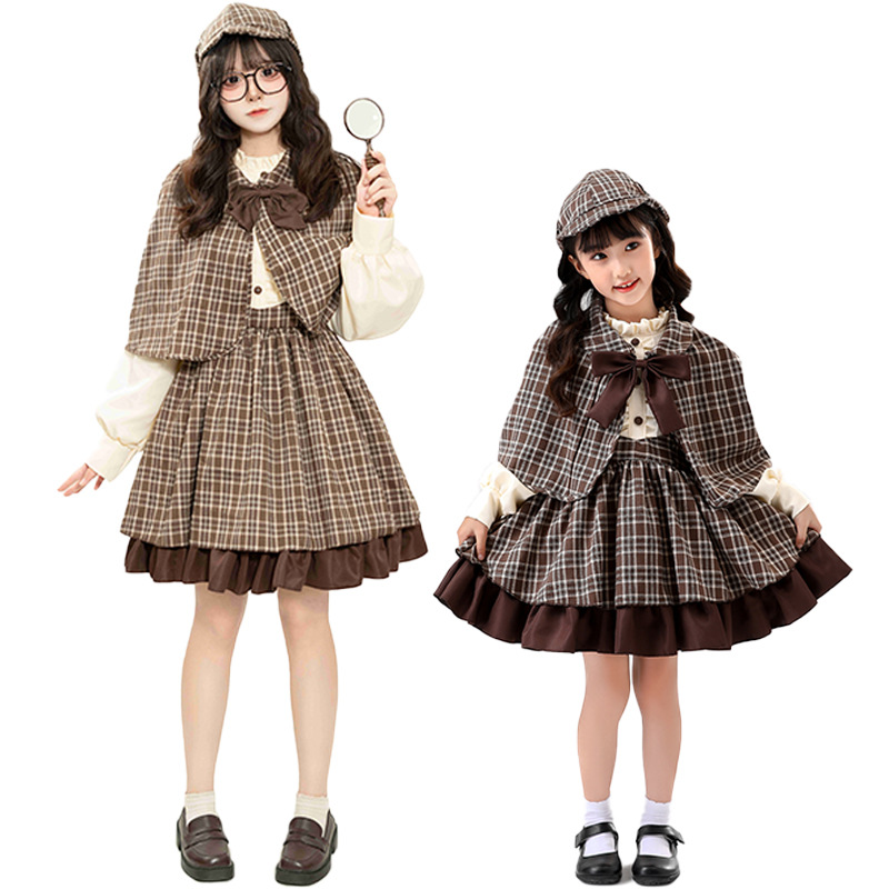 Party Games Children - 新しいコスプレ探偵シャーロック・ホームズ親子セットゲームパーティーロールプレイングコスチューム女性の舞台衣装