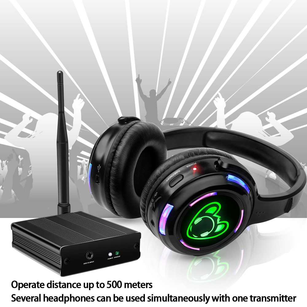 500M距離トランスミッター付きサイレントディスコヘッドフォ - Party Games Phone のレビューと価格